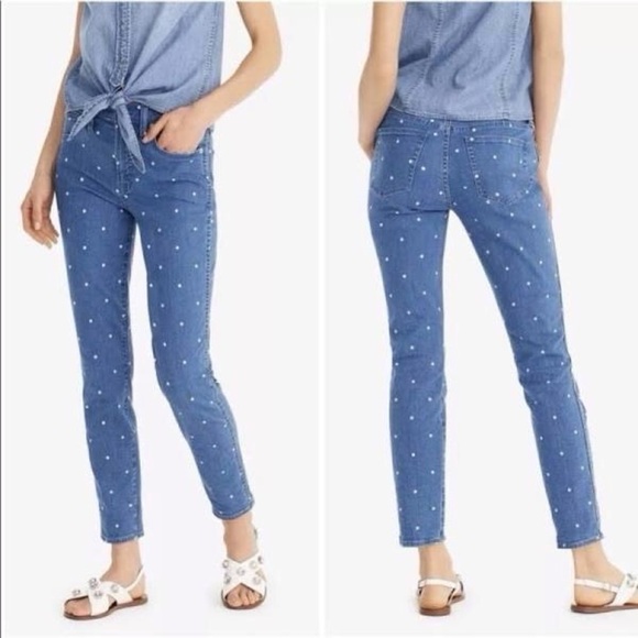 J.Crew/Jeans Women 28 TALL Blue Polka Dot Medium Wash Vintage Straight Jean - Picture 1 of 13